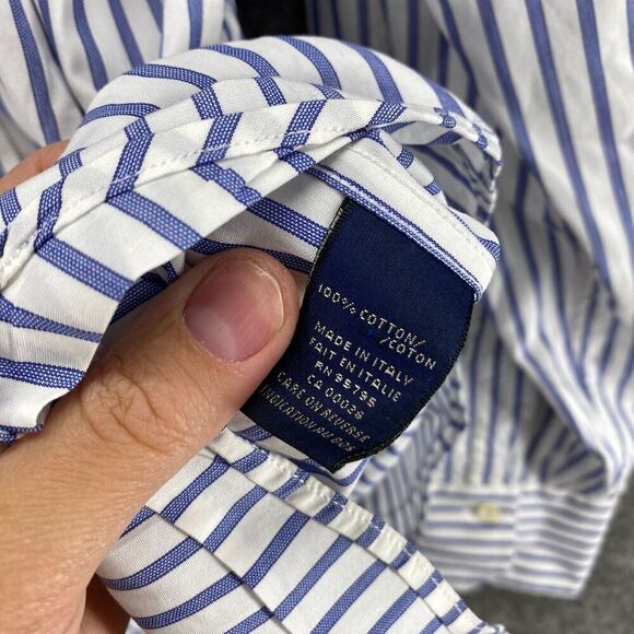 Arnold Brant Shirt Men 16 Blue Striped Button Up Collared Long Sleeve Cotton - Picture 7 of 10